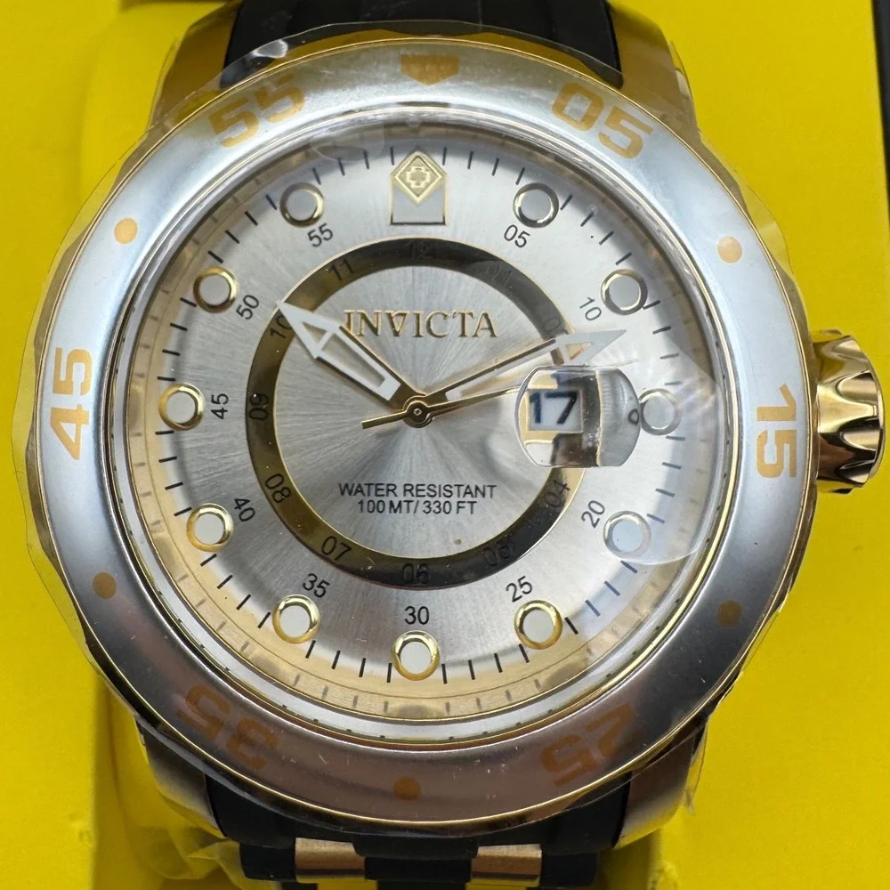 Invicta Pro Diver SCUBA 8995 Mens Watch Gold Tone Silver Dial Black Strap